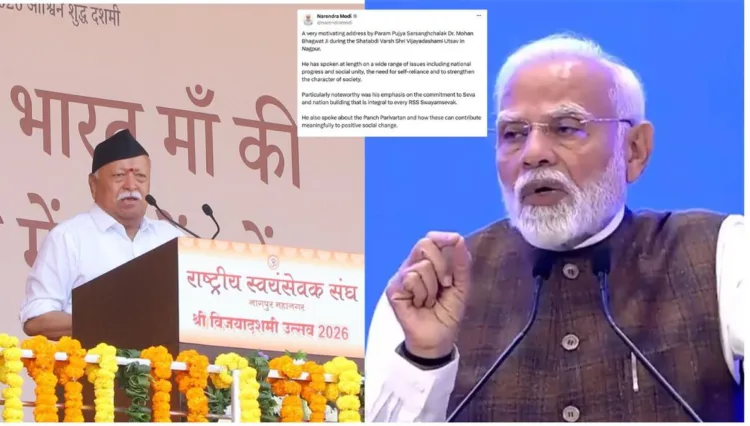 PM Narendra Modi Praises RSS Sarsanghchalak Dr Mohan Bhagwat Vijayadashami Address at Centenary Event in Nagpur
