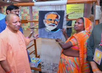 UP CM Yogi Adityanath inaugurated the Golden Jubilee India Carpet Expo in Bhadohi, highlighting swadeshi craftsmanship and local artisans