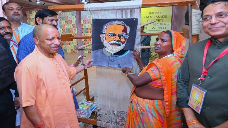UP CM Yogi Adityanath inaugurated the Golden Jubilee India Carpet Expo in Bhadohi, highlighting swadeshi craftsmanship and local artisans