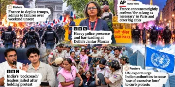 From Paris to Delhi, the protest narrative shifts from restoring public order to alleging state repression, raising questions about double standards in Western media coverage