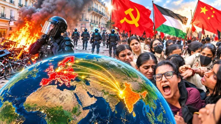 From European streets to New Delhi, a transnational leftist network faces scrutiny over the efforts to ignite unrest, with communist groups, pro-Palestinian activists and China-linked funding under the spotlight.
