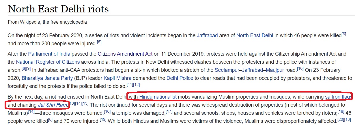 Wikipedia Delhi Riots Pag